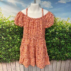 Pink Floral Foliage Off-The-Shoulder Whimisical Tiered Swing Dress Girls SKU:94G